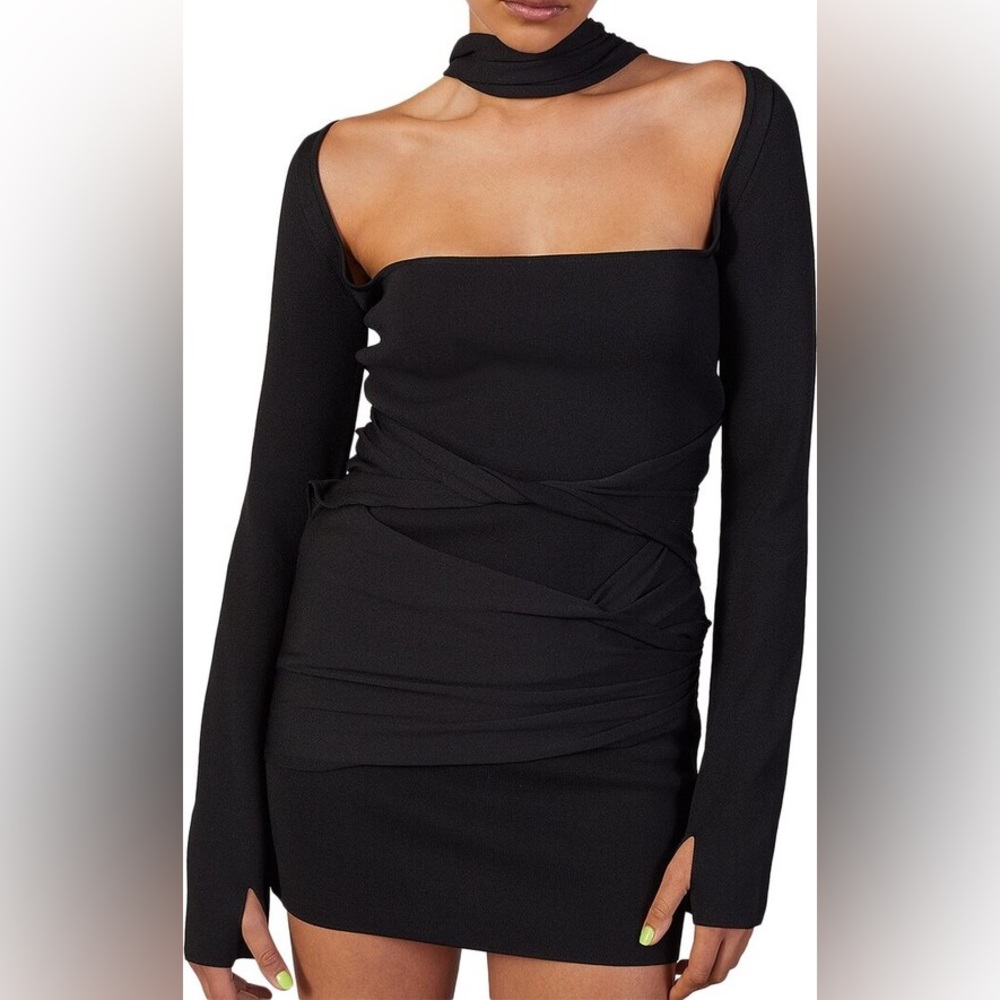 Gauge81 Black Draped Long Sleeve Top with Square Neck